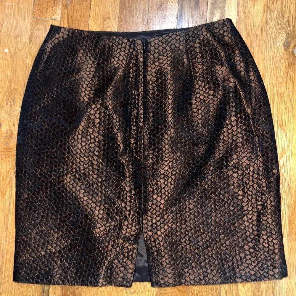 Kay Unger Metallic Bronze Snake-Print Mini Skirt